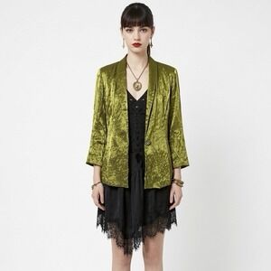 MSK Metallic Chartreuse Top S Single Button Tie Back Whimsigoth Evening Blouse
